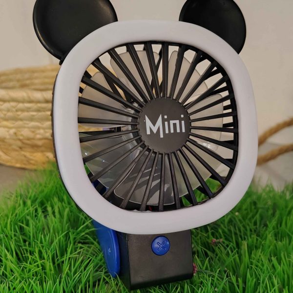 Επαναφορτιζόμενος Φορητός Mini Ανεμιστήρας Χειρός με Αυτάκια Mickey & LED Φωτισμό – Μπλε/Μαύρο
