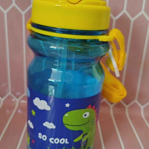 Παιδικό Πλαστικό Παγούρι Νερού "Dino So Cool" με Ανοιγόμενο Καπάκι, Καλαμάκι & Ιμάντα Μεταφοράς