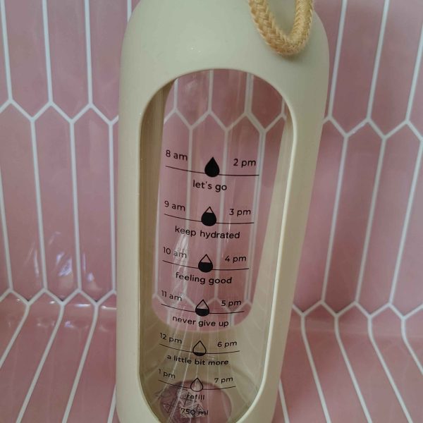 Γυάλινο Μπουκάλι Νερού 750ml με Δείκτη Ώρας & Θήκη Σιλικόνης