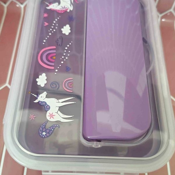 Παιδικό Δοχείο Φαγητού Unicorn 2 Θέσεων με Κουταλοπίρουνο Μωβ